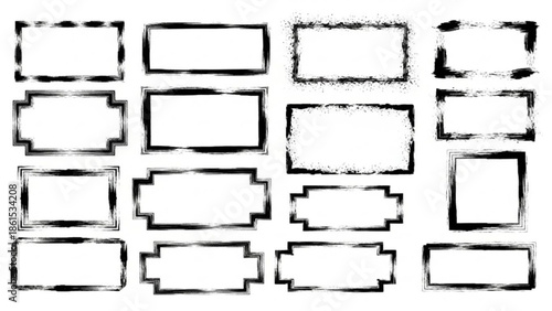 Collection of various black rectangular label shapes and banners