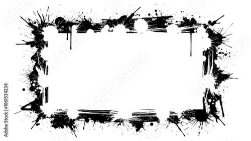Black ink splatter border frame on for creative designs