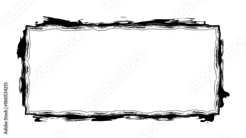 Black rectangular brush stroke frame on for text or image