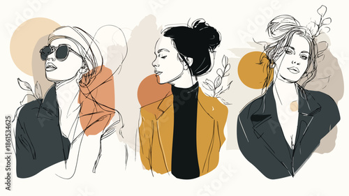 Professional Vector Illustrations of People with Outline Isolated in Series