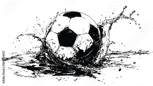 Soccer Ball Water Splash Black White