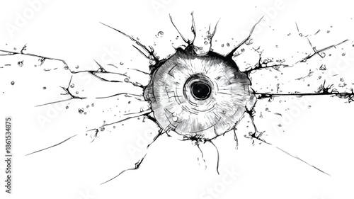 Bullet Hole Black and White Vector Illustration