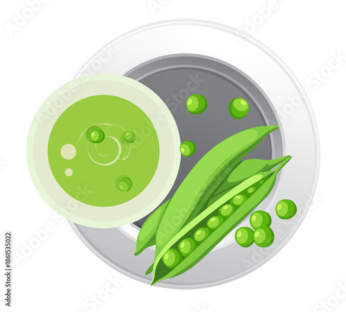 Fresh Green Peas Creamy Soup - Stock Illustration