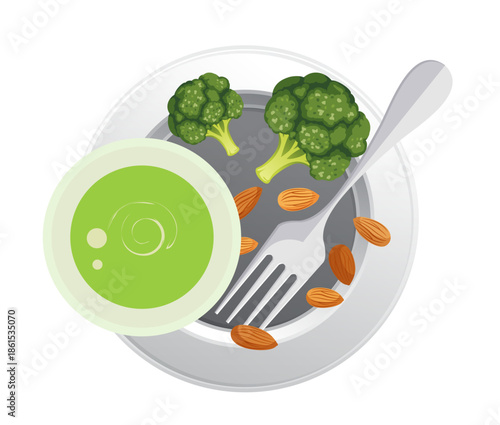 Healthy Broccoli Almond Soup - Stock Illustration