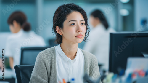 グレーのカーディガンを羽織った女性OLの作業景色 Free Download グレーのカーディガンを羽織った女性OLの作業景色 - GFXLoad