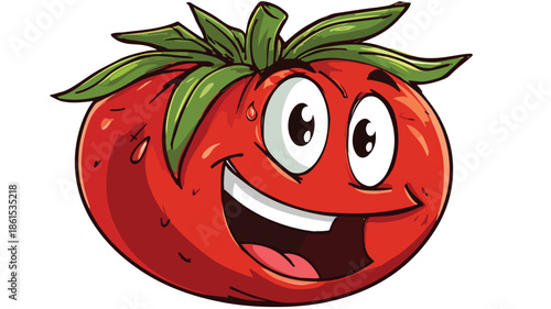Cheerful Tomato Cartoon with Expressive Eyes and Mouth Illustration