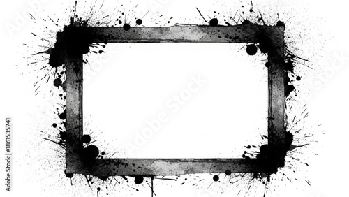 Black ink splatter frame border on for photo or text