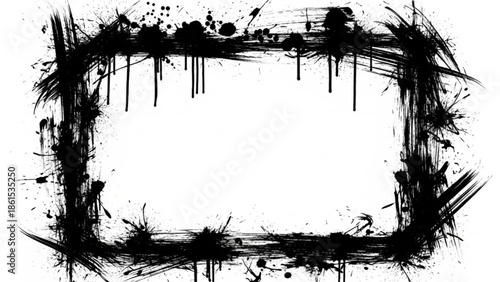 Black ink brush stroke frame border for photo or text