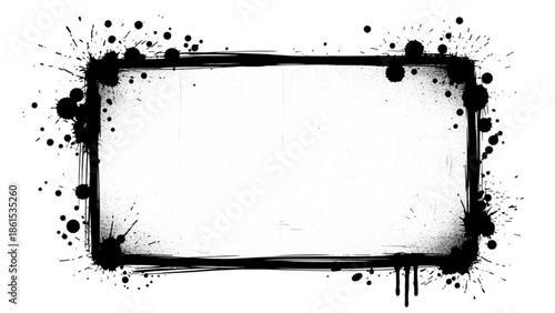 Black ink splatter frame border with paint drops for creative design
