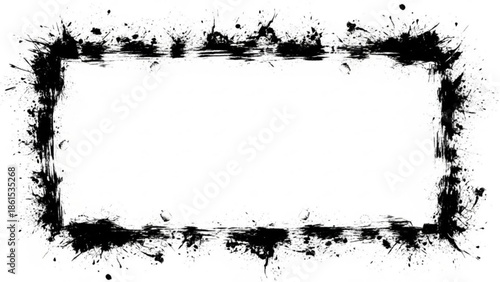 Black ink splatter border frame on for design elements