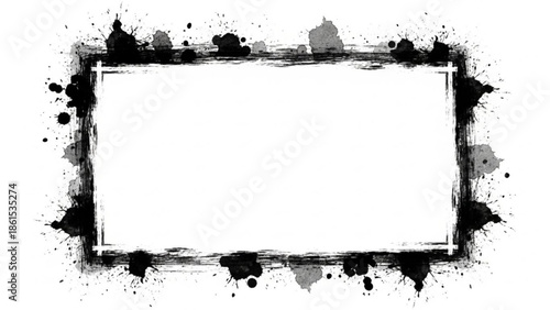 Black ink splatter border frame on for design elements