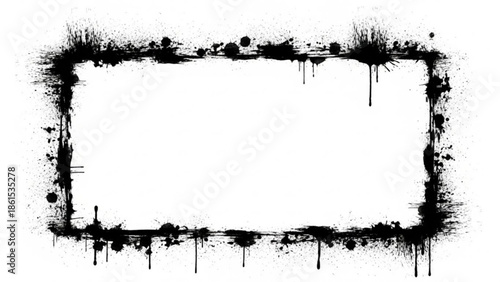 Black ink splatter border frame on for creative designs