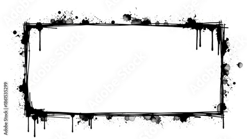 Black ink splatter border rectangle frame on isolated for text