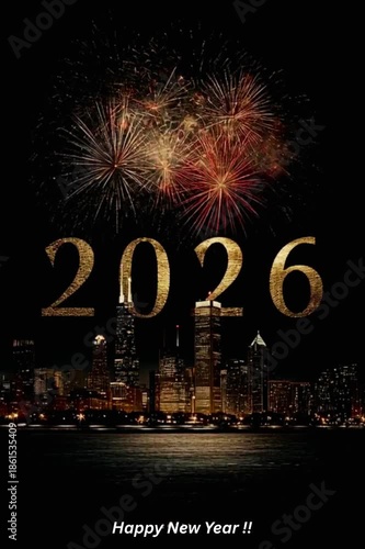 Chicago skyline ringing in the new year 2026