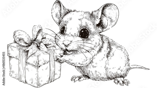 Adorable Cartoon Mouse Holding Gift Box - Vector Illustration