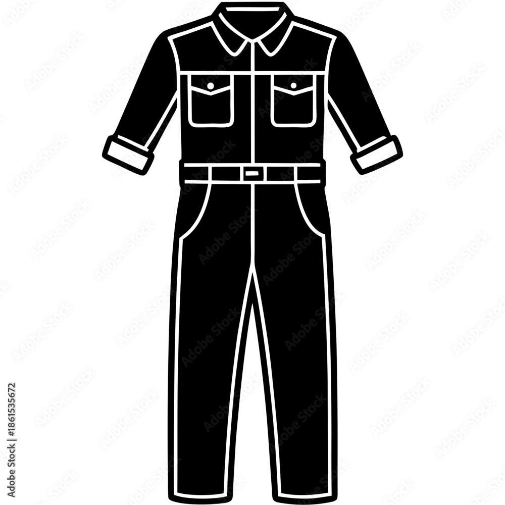 Naklejka premium Mechanic Jumpsuit Silhouette Vector – Black on White