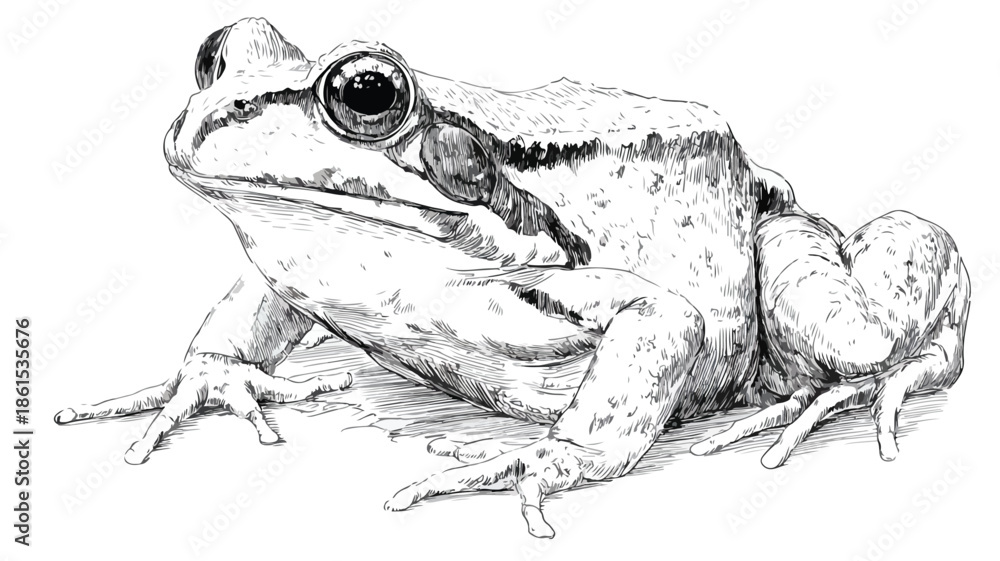Naklejka premium Cheerful Humanized Frog Sketch Vector Illustration with Outline