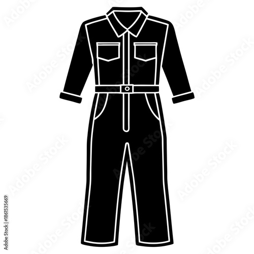Mechanic Jumpsuit Silhouette Vector – Black on White