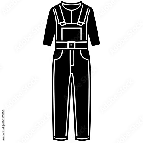 Mechanic Jumpsuit Silhouette Vector – Black on White