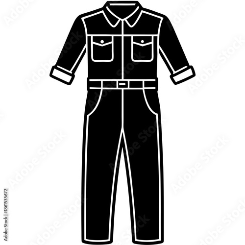 Mechanic Jumpsuit Silhouette Vector – Black on White