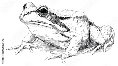 Cheerful Humanized Frog Sketch Vector Illustration with Outline