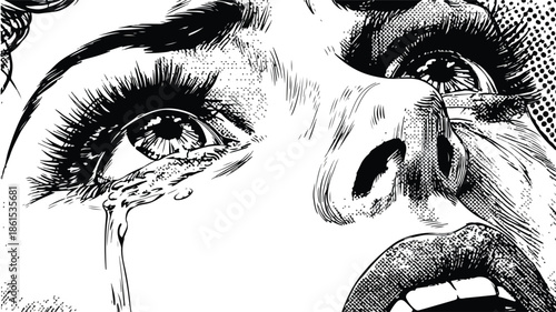 Emotive Hand Drawn Comic Style Cry Vector Illustration