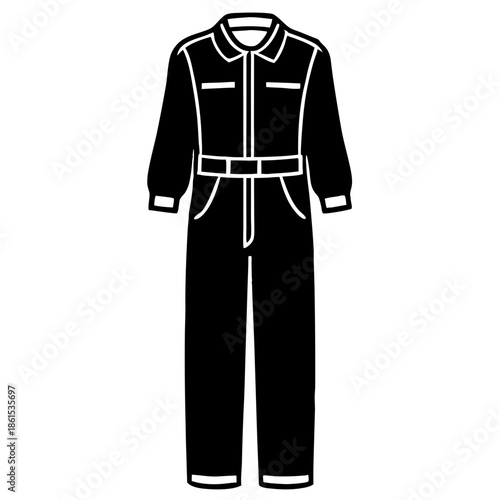 Mechanic Jumpsuit Silhouette Vector – Black on White
