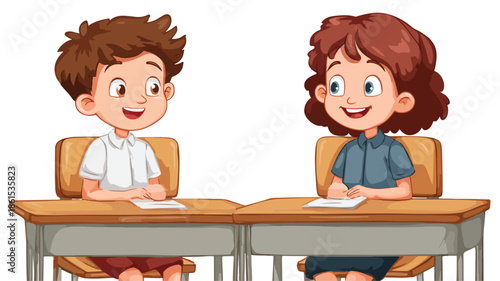 Engaging Classroom Discussion with Diverse Young Students - Cartoon Illustration