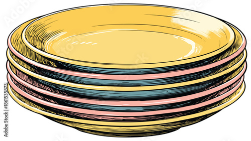 Stack of Cartoon Plates Vector Illustration for Design Projects