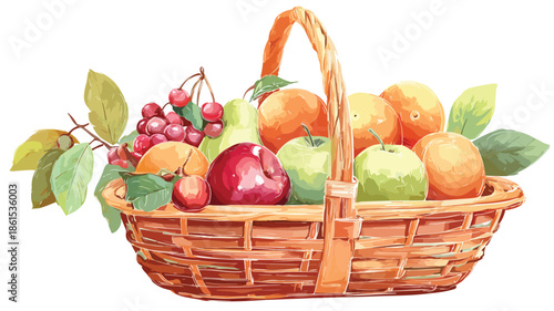 Wicker Shopping Basket with Fruit Vector Illustration