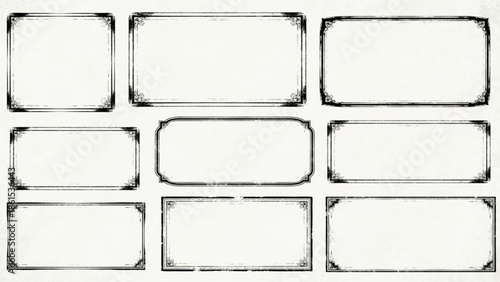 Collection of nine rectangular labels with distressed borders