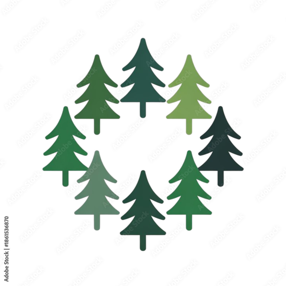 Obraz premium Collection of green pine trees arranged in a circular pattern Vector, illustration