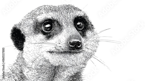 Meerkat Drawing with Eyes Open Vector Outline