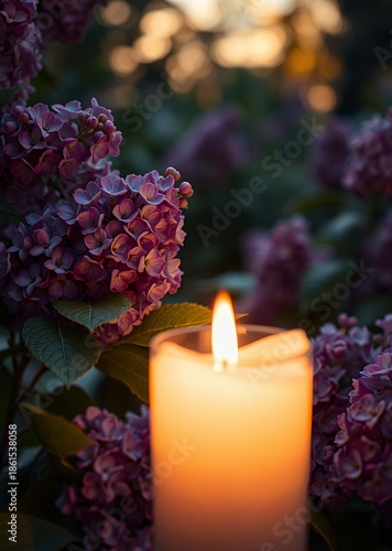 Candlelight lilacs garden remembrance condolence funeral flowers funeral flower death grief ceremony floral loss dead sadness cemetery bouquet mourning