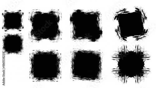 Collection of black brush stroke squares and rectangles on for design elements