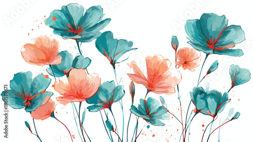 Professional Vector Painting of Isolated Flowers with Person in Outline