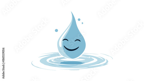 Cheerful Water Drop Vector Illustration with Outline Isolated on White Background