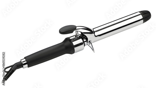 Silver and Black Hair Curling Iron Product Shot Isolated on White Background