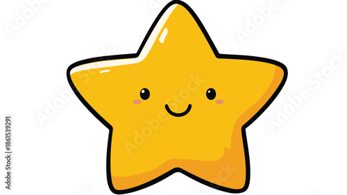 Smiling Yellow Star Vector with Outline Isolated Image