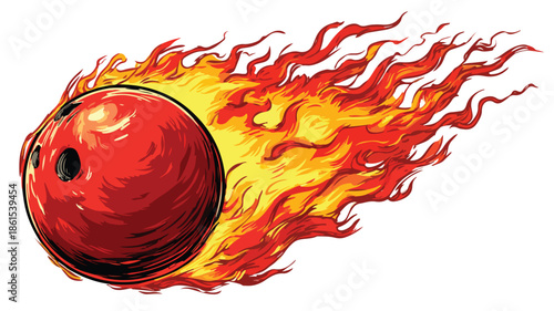 Fiery Red Bowling Ball Engulfed in Hot Flames Vector Illustration