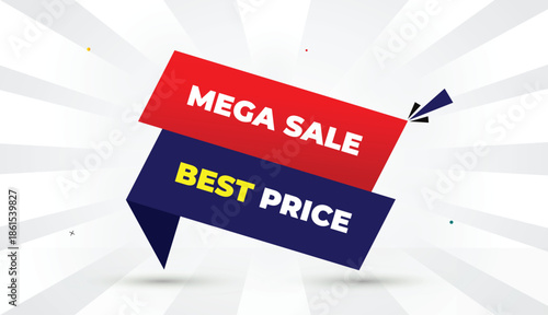 mega sale best price editable eps format web banner vector art illustration template design deep blue red gradient shapes yellow bold font white gray gradient abstract illustration sunshine business b