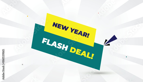 new year flash deal editable eps format web banner vector art illustration template design light green yellow shapes deep blue bold font white gray gradient abstract sun shine business background 4k
