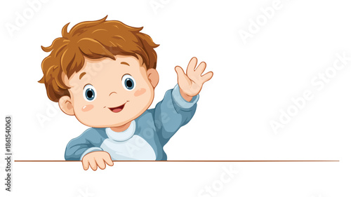 Adorable Baby Boy Waving Vector Illustration with Outline on White Background
