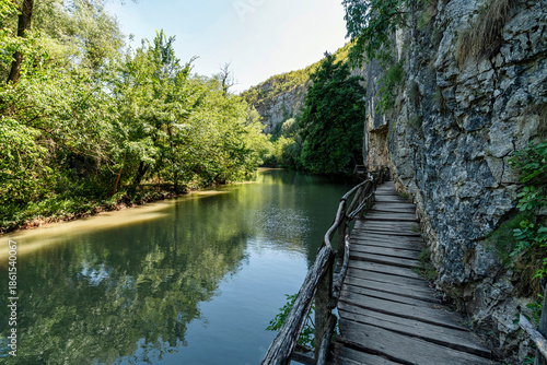 Quiet Cliffside Boardwalk Along Rusenski Lom River Canyon