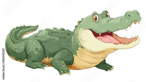 Adorable Cartoon Crocodile Illustration with Outline on White Background