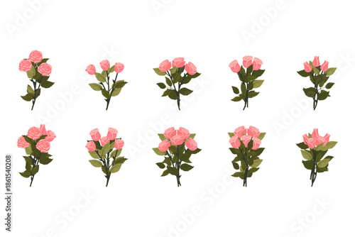 A bouquet of light pink roses. Medium-sized bouquets for your design. Vector illustration on a white background.