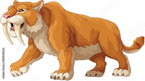 Adorable Sabertoothed Cat Cartoon Vector Illustration for Isolated Design