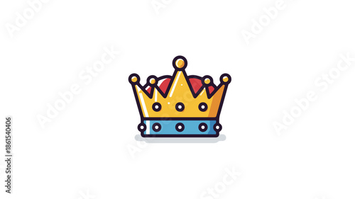 Regal King Flat Vector Icon on White Background with Outline - Vector Illustration