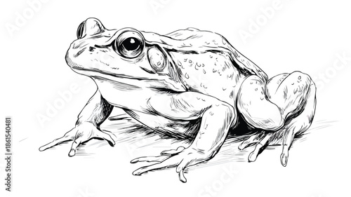 Cheerful Humanized Frog Sketch Vector Illustration with Outline