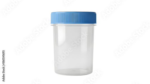 Clear Plastic Container with Blue Ribbed Lid Product Shot Isolated on White